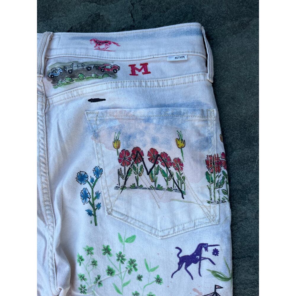 MOTHER The Rider Skimp Straight Leg Jeans Moto-Rabbit Distressed Paint 34 🎨 - Picture 8 of 13